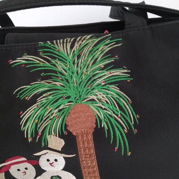Vintage Holiday Embroidered Snow Couple Under Beaded Palm Tree Shoulder Bag - Picture 6 of 9